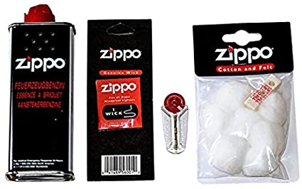 Zippo - Set de accesorios, compuesto por 1 mechero original Zippo de gasolina de 125 ml, 1 mecha de repuesto, 6 piedras, 1 algodón y aceite